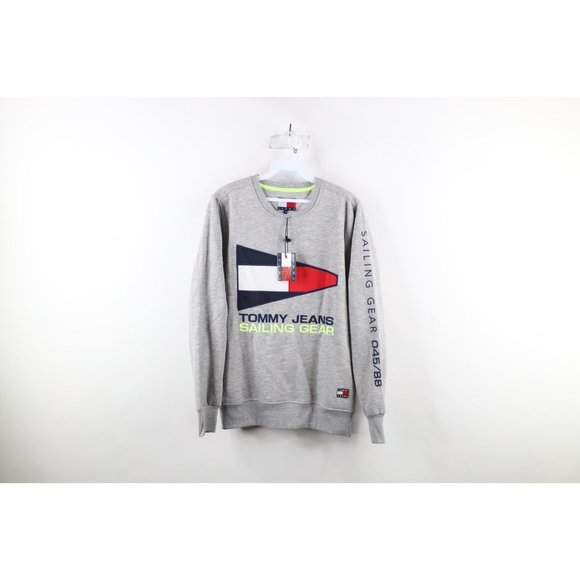 NOS Vintage 90s Tommy Hilfiger Mens Small Spell Out Sailing Flag Sweatshirt Gray - Picture 1 of 11